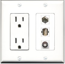 RiteAV - 15 Amp Power Outlet 1 Port Coax 1 Port USB A-A 1 Port BNC Decorative Wa - £11.70 GBP
