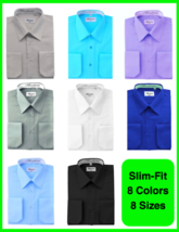 Berlioni Italy Men&#39;s Slim-Fit Premium French Convertible Cuff Solid Dress Shirt - £20.25 GBP