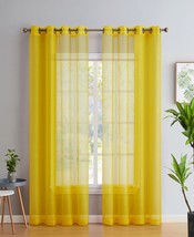 HLC.ME Perth Semi Sheer Set Of Two Grommet Curtain Panels,Yellow,54 X 84 Inch - £43.52 GBP