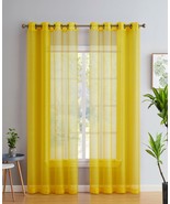 HLC.ME Perth Semi Sheer Set Of Two Grommet Curtain Panels,Yellow,54 X 84... - £43.14 GBP