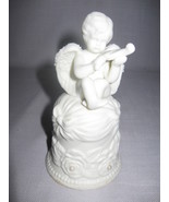 Bell Porcelain Bisque Angel Cherub Playing Violin Flowers Leaf Bow Pearl... - £7.95 GBP