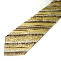 Franco Uomo Hand Made 100% Microfiber Woven Golden Paisley Striped Gold Tie - £26.11 GBP