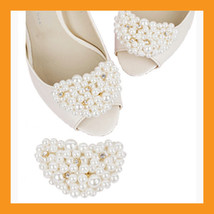 ivory beads shoes corsages wedding shoe white accessory clip heel women bridal - £16.21 GBP