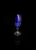 Ajka Arabella Cobalt Blue  Cut To Clear Crystal Iced Tea Glasses Goblets 8” - $125.00