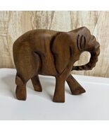 Vintage Hand Carved Wooden Elephant Figurine Statue Decor Brown - $28.04 CAD