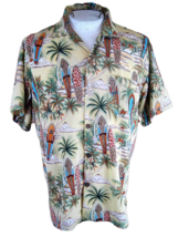 ULUWATU men Hawaiian ALOHA shirt L pit to pit 23 surf board palm tree luau tiki - $14.83