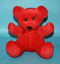 Red Short Plush Teddy Bear 7&quot; Sits Soft Toy Stuffed Black Flocked Nose B... - $10.70