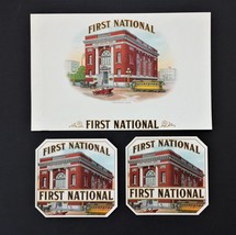 LOT antique 3pc FIRST NATIONAL CIGAR BOX LABELS embossed 6.5&quot;x10 - £22.85 GBP