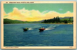 Speed Boat Race Payette Lake Idaho ID UNP Unused Linen Postcard F5 - £3.23 GBP