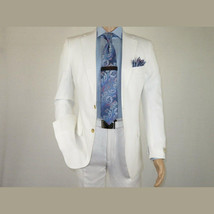 Mens Summer Linen Suit Apollo King Half Lined 2 Button European LN6 White Party image 3