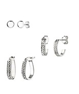 G&amp;H 925 Sterling Silver Set of 3 Diamond Cut Hoops And Ball Stud Earrings - £40.84 GBP