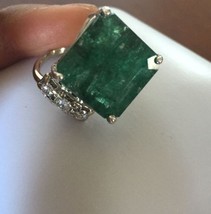 New Designer Huge 16+ carat Zambian Emerald, Diamond &amp; 14k white gold ri... - £3,719.39 GBP