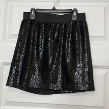 AQUA Black Sequin Mini Skirt Slip Type Lining Small - $19.60