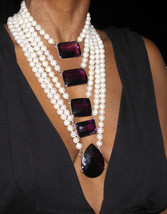 Huge 14k gold 5 row 10+ mm cultured pearl &amp; 750+ct Quartz Amethyst necklace - £11,870.42 GBP