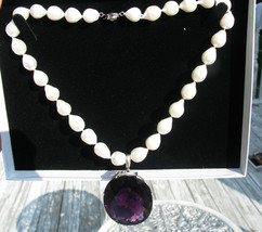 New Huge elegant  SS 130+ carat Quartz Amethyst 12-15mm cultured pearl necklace - £2,348.79 GBP