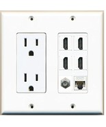 RiteAV 15A Power Outlet 4 Port HDMI 1 x Cat5e Ethernet Coax Cable TV Wall Plate - $25.63