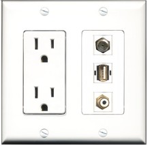 RiteAV - 15 Amp Power Outlet 1 Port RCA White 1 Port Coax 1 Port USB A-A... - $14.93
