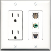 RiteAV - 15 Amp Power Outlet 1 Port RCA Green 1 Port USB A-A 1 Port Cat5... - $14.93