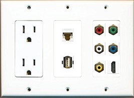 RiteAV 15A 125V Power Outlet HDMI Cat6 Component Video RCA USB Wall Plat... - $34.97