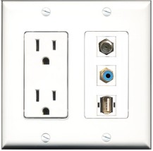 RiteAV - 15 Amp Power Outlet 1 Port RCA Blue 1 Port Coax 1 Port USB A-A ... - $14.93