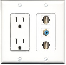 RiteAV - 15 Amp Power Outlet 1 Port RCA Blue 2 Port USB A-A Decorative W... - £11.71 GBP