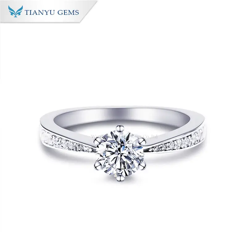 Round cut moissanite diamond rings 925 sterling silver prong setting engagement wedding thumb200