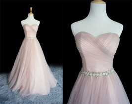 Rosyfancy Blush Pink Strapless Bodice Bridal Wedding Gown With Beaded Waist - £145.14 GBP