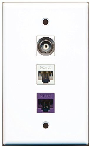 RiteAV - 1 Port BNC 1 Cat5e Ethernet White 1 Cat5e Ethernet Purple Wall Plate - $10.73