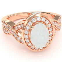 Three Stone Opal Diamond Peekaboo Halo Engagement Ring In 14k Rose Gold - £716.50 GBP