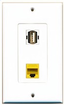 RiteAV - 1 Port USB A-A - 1 Port Cat5e Ethernet Yellow Wall Plate Decorative Whi - $9.07