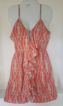 Orange Aztec Geometric Full Front Zipper Ruffle Sleeveless Dress Size Medium  - £19.97 GBP