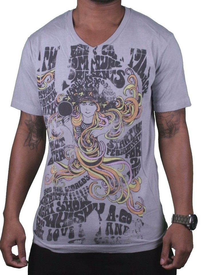 Mens Gray Acid Psychedelic Love Peace Hippie Concert Poster SF 67 V-Neck... - $8.43