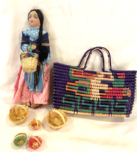 Antique 1940s Hand Crafted 7.5&quot; Doll and Baskets from Mexico - £30.36 GBP
