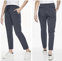 Athleta Navy Striped Tie Waist Midtown Ankle Commute Athleisure Travel Pant 12 - £30.86 GBP