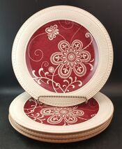 Pier 1 Imports &quot;Maribeth&quot;  Set Of Four 11&quot; Dinner Plates, Red Floral Design - $49.95 CAD