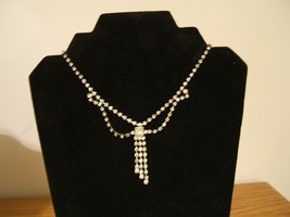 Vintage Silver tone Rhinestone Stone Necklace - $8.42