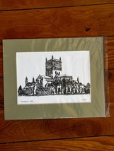 WJ Price Tewkesbury Abbey Black &amp; White Print in Olive Green Mat Ready f... - $9.49