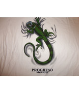 Progreso Mexico Lizard White Graphic Print T Shirt - L - £17.47 GBP