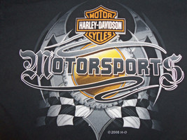 Harley Davidson Motorcycles &quot;Motor Sports&quot; Black Graphic Print T Shirt - L - £12.50 GBP