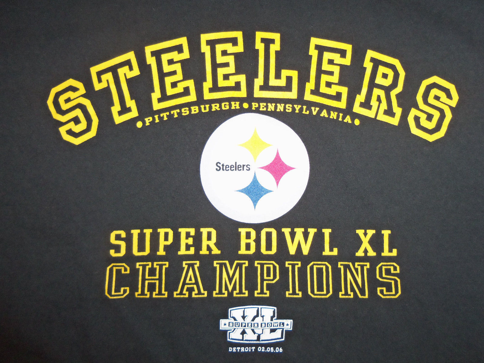 Primary image for NFL Pittsburgh PA Steelers 2006 Super Bowl Champs Black Graphic Print T Shirt XL
