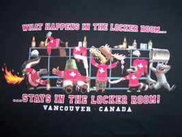 &quot;What Happens In The Locker Room..&quot; Vancouver Canada Black Graphic T Shi... - $18.04