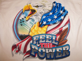 "Feel The Power, The Power Of Freedom" USA American Eagle White T Shirt - XL - £16.97 GBP