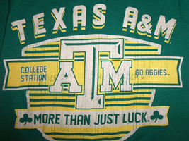 NCAA Texas A&amp;M University TAMU Aggies &quot;More Than Just Luck&quot; Green T Shirt - S - £14.91 GBP