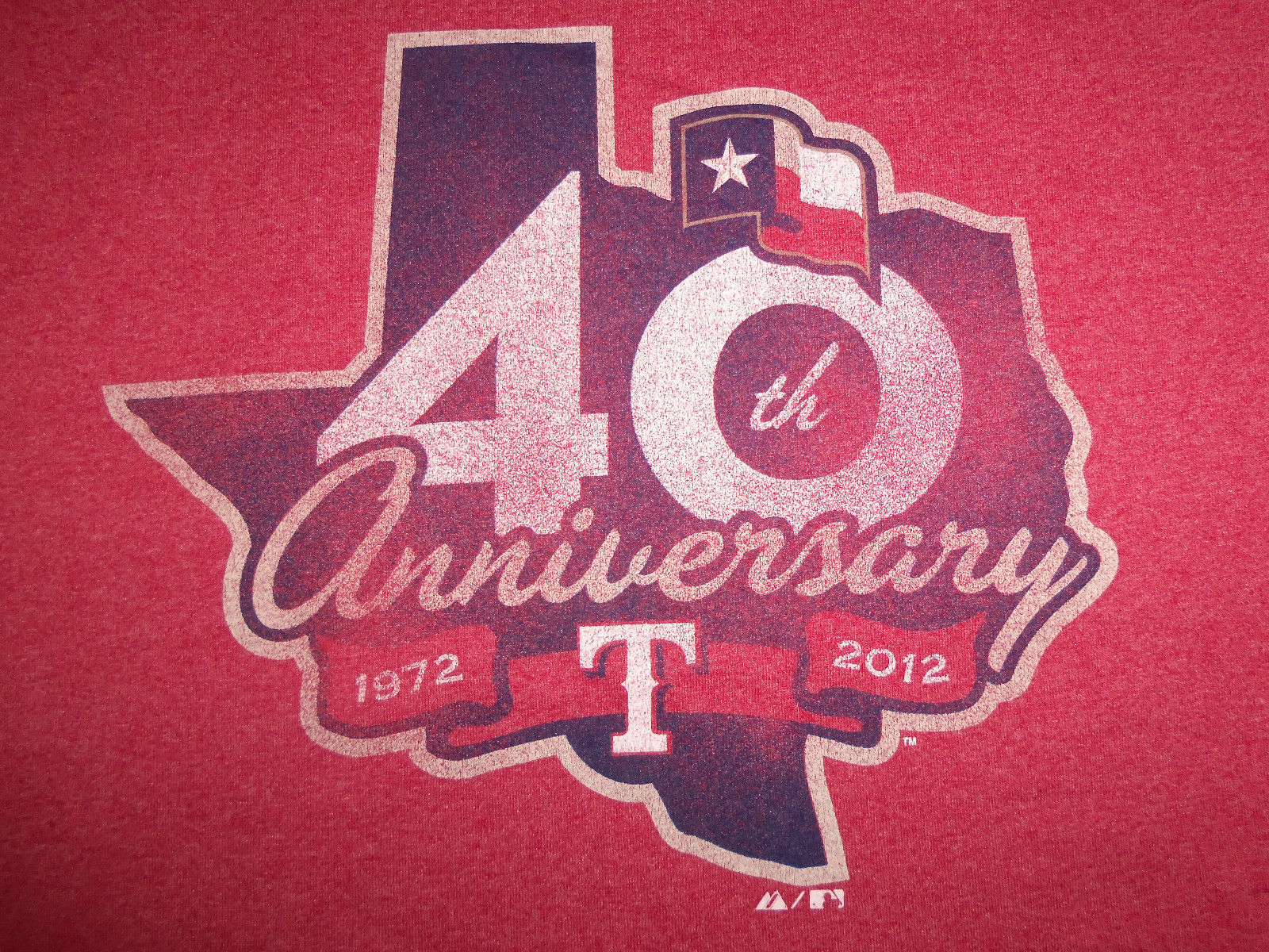 MLB Texas Rangers Baseball 2012 40th Anniversary Red 50/50 Graphic T Shirt - XL - £14.83 GBP