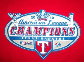 MLB Texas Rangers 2010 American League Champs Red Graphic Print T Shirt L - £13.51 GBP