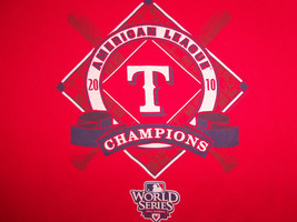 MLB Texas Rangers Baseball 2010 AL Champs World Series Red Graphic T Shi... - £14.18 GBP