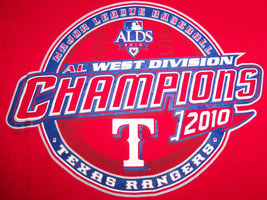 MLB Texas Rangers Baseball 2010 West Division Champs Red Graphic T Shirt - L - $17.17