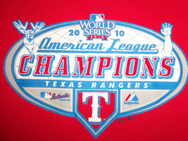 MLB Texas Rangers Baseball 2010 AL Champs World Series Red Graphic T Shirt - L - £14.83 GBP