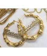 Personalized 14k Gold Overlay Any Name hoop Earrings Bamboo Earrings 1 inch - $41.10 CAD