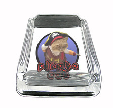 Pirate Cat Rs1 Glass Square Ashtray 4&quot; x 3&quot; Smoking Cigarette Bar - £39.71 GBP